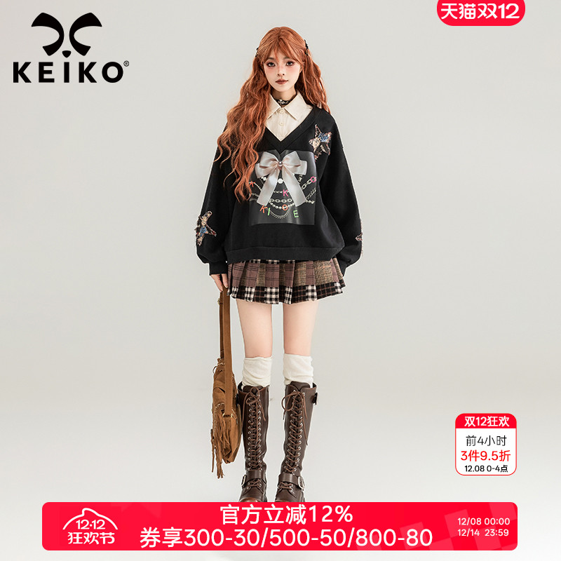 学院风假两件式宽松加厚卫衣