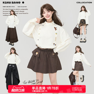 KEIKO 女2026春季 独特超好看泡泡袖 上衣 温柔文艺感刺绣小立领衬衫