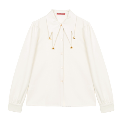 KEIKO 星月交辉 小众别致尖领白色衬衫女26夏季法式小资通勤上衣