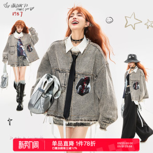 宽松休闲夹克 美式 KEIKO 复古做旧水洗毛边牛仔外套26春季