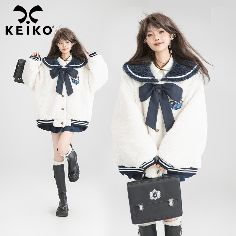 凯莉欧甜系海军领羊羔毛绒棉服
