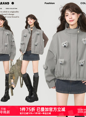 KEIKO[两穿/可卸袖]三防料酷感立领棉服冬季灰色短款马甲夹克外套