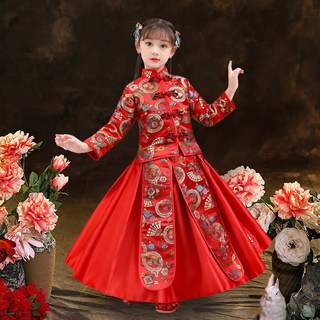 中国风女童秀禾服长袖拜年服旗袍儿童唐装宝宝汉服加厚装