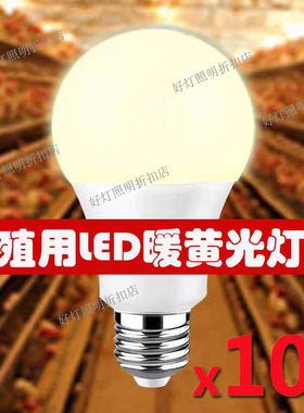 养殖场用LED暖黄光灯泡无频闪3W5W7W9W10W12W15W养鸡场黄光补光灯