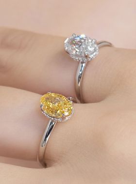s925纯银鸽子蛋形戒指女镶冰花切锆石欧美轻奢晚宴婚戒送女友礼物