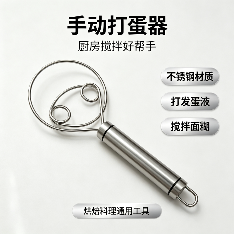 304不锈钢面粉单双眼线圈搅拌器手动面团打粉器和面工具搅粉棒