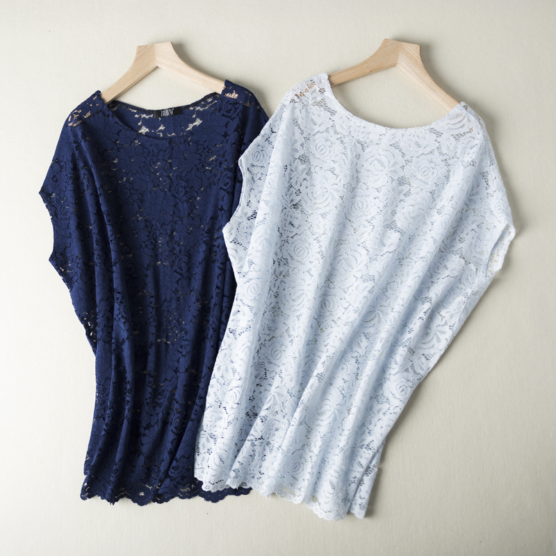 织其衣2025夏小众设计缕空蕾丝衫大码时尚优雅蝙蝠袖韩版宽松上衣