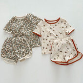 男女.童宝宝薄款 儿童夏季 家1居服套装 短裤 透气两件套 碎花爱心短袖