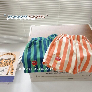 儿.童男1童短裤 裤 条纹亲子家韩版 女宝宝薄款 子 休闲五分裤 2025夏季