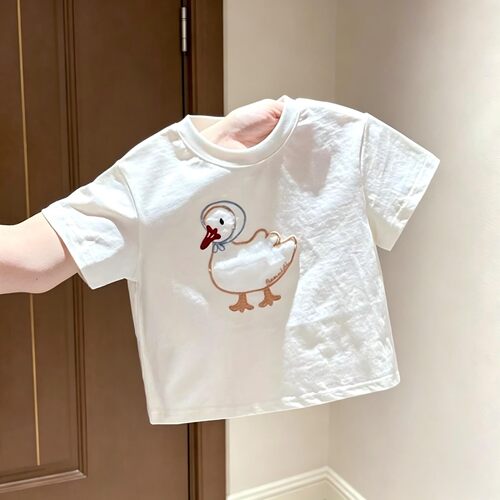 儿童夏季卡通立体小鸭子刺绣短袖