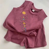 男女童宝宝洋气休闲可爱印1花两件套 背心套装 夏季 儿童全棉无袖