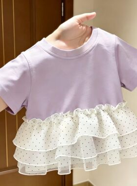 女童夏季新款波点荷叶边短袖上衣