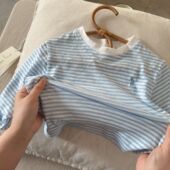 透气上衣夏装 儿童夏季 男女童宝宝空调2服轻薄款 条纹长袖 潮 新款