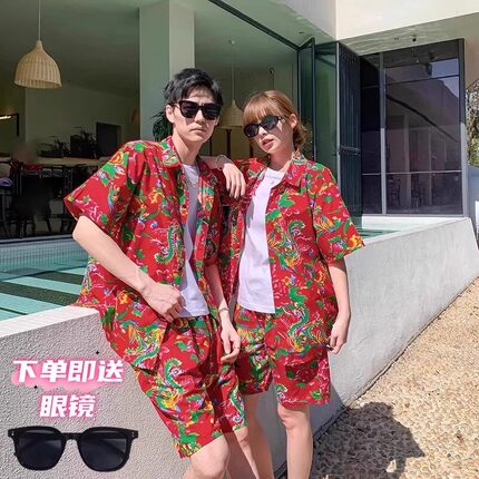 东北大花布衬衣短袖男女士上衣外套中国风潮牌夏季东北大花衬衫