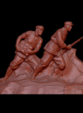 红色文化八路军解放军拿枪冲锋精品雕塑模型图圆雕图三维立体图3D