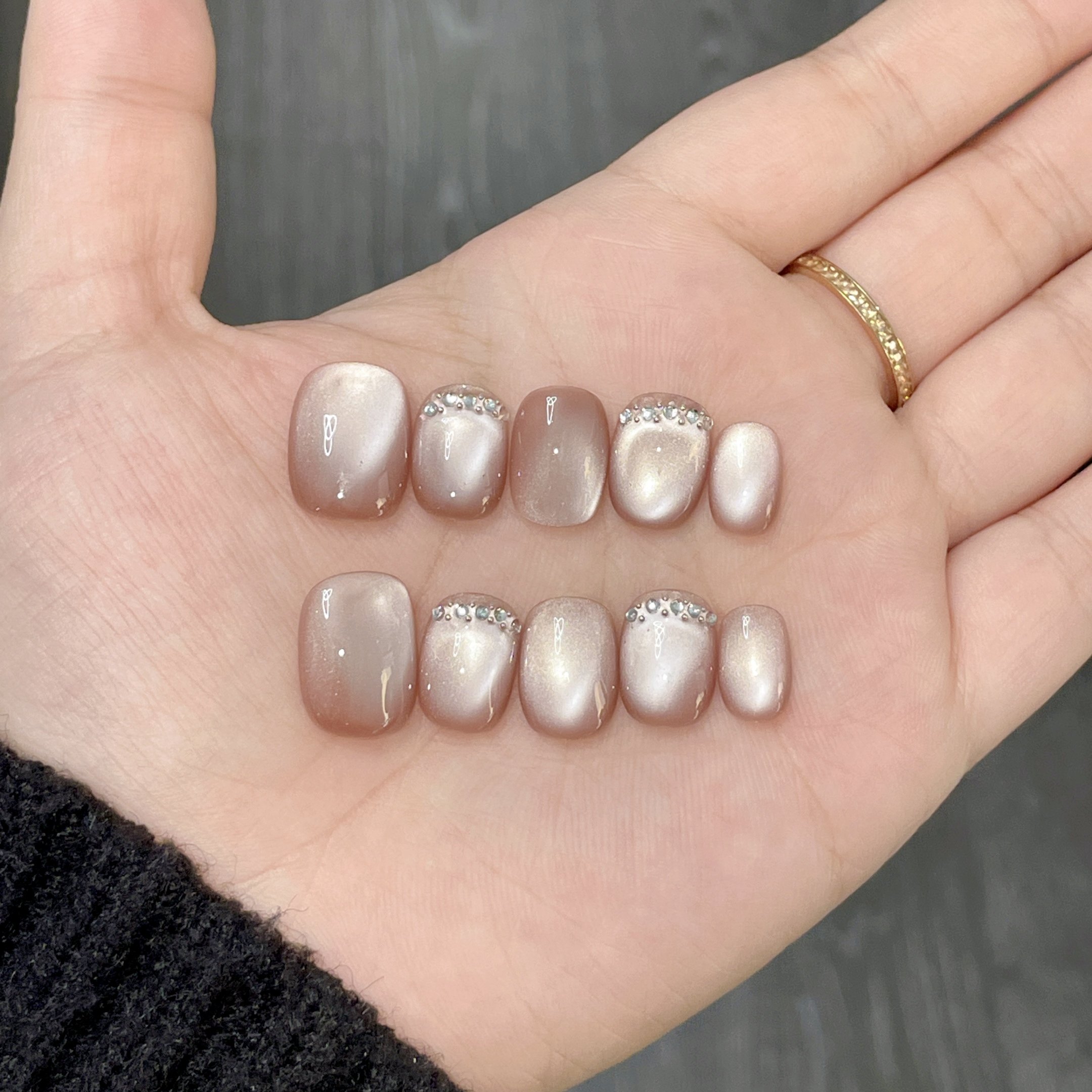 【蜜桃猫眼】冰透晶石猫眼纯欲温柔显手白气质美甲裸色镶钻,彩妆/香水/美妆工具,穿戴甲/甲片,淘宝优惠券,粉丝福利购,淘宝优惠卷