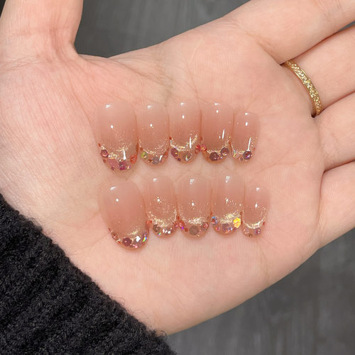 【晚宴】纯手工穿戴甲纯欲手绘法式猫眼亮片腮红冰透小众