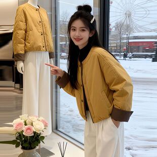 小个子棉袄潮流韩系设计感撞色棉服女2025秋冬款新款保暖棉衣外套