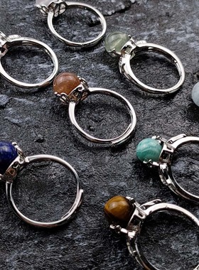 转运珠天然水晶玉石玛瑙戒指 白铜镀银活口可调节指环女 淘宝