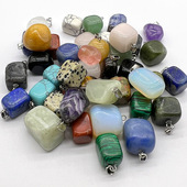 天然水晶玛瑙紫水晶虎眼石不规则吊坠 小方块项链小吊坠 跨境热卖