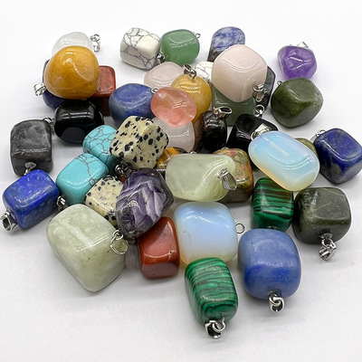 天然水晶玛瑙紫水晶虎眼石不规则吊坠 跨境热卖小方块项链小吊坠