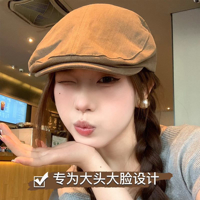 前进帽大头围女秋冬贝雷帽拍照图片