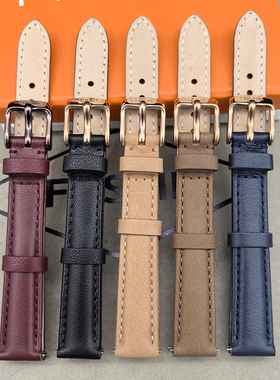 FOSSIL表带真皮深蓝色玫瑰金针扣适配ES3843通用14MM女士手表配件