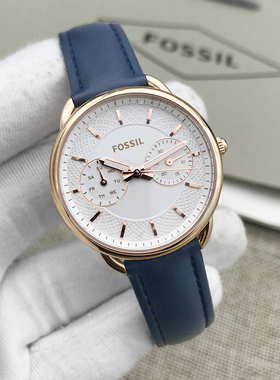 现货FOSSIL手表真皮休闲时尚星期日历玫瑰金石英防水女表ES4260