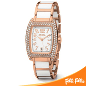 FOLLI FOLLIE手表陶瓷表酒桶形时尚 镶钻石英表防水女表WF5R135BD