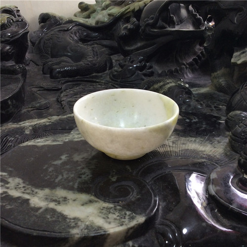 天然蓝田玉茶碗饭碗玉石茶杯摆件