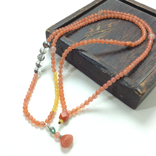 天然南红4mm珠子长款项链贝壳吊坠玉佩挂坠链子毛衣链送女友礼物