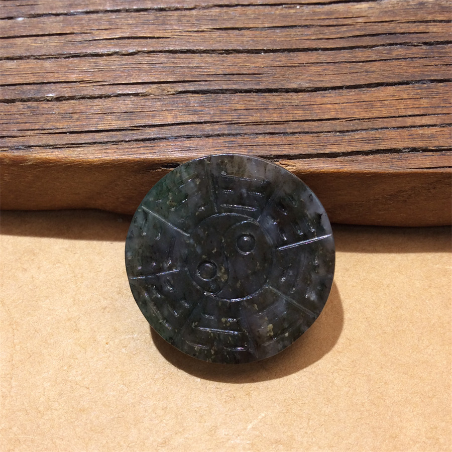 南阳独山玉天蓝料太极八卦牌子吊坠玉挂坠后天八卦玉坠女士毛衣链