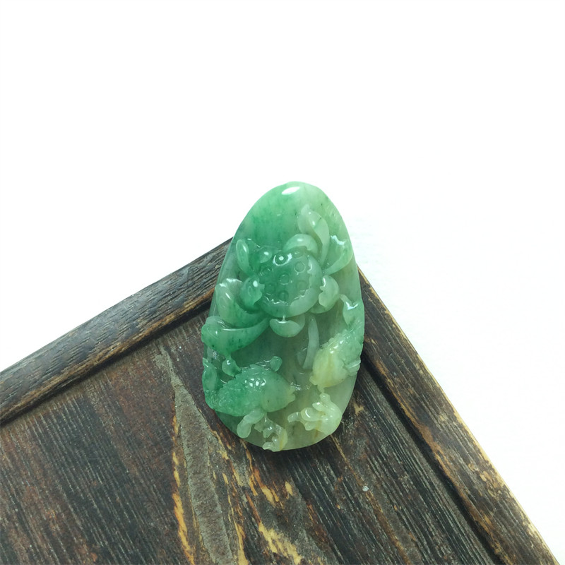 天然南阳独山玉连年有余吊坠玉坠独玉天蓝料女士莲花吊坠荷花挂坠