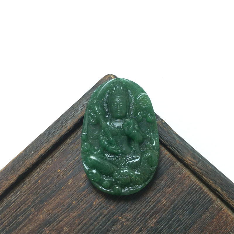 天然玉石独山玉天蓝料文殊菩萨观音吊坠玉佩男款玉石挂件属兔玉坠