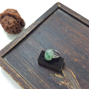 天然南阳独山玉天蓝料银镶复古文艺清新玉戒指女款简约款玉石指环