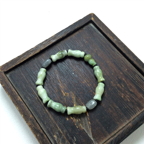 天然独山玉绿白料珠手串俏色平安瓶手链古典精致女款独玉手串手饰