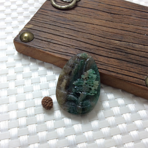 南阳独山玉天蓝料山水吊坠