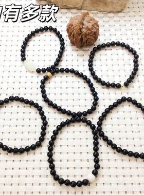 墨玉天然玉石手串女士圆珠子手链