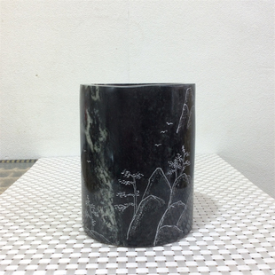 南阳独山玉俏色原石笔筒摆件独玉天然玉石文房四宝小摆件玉工艺品