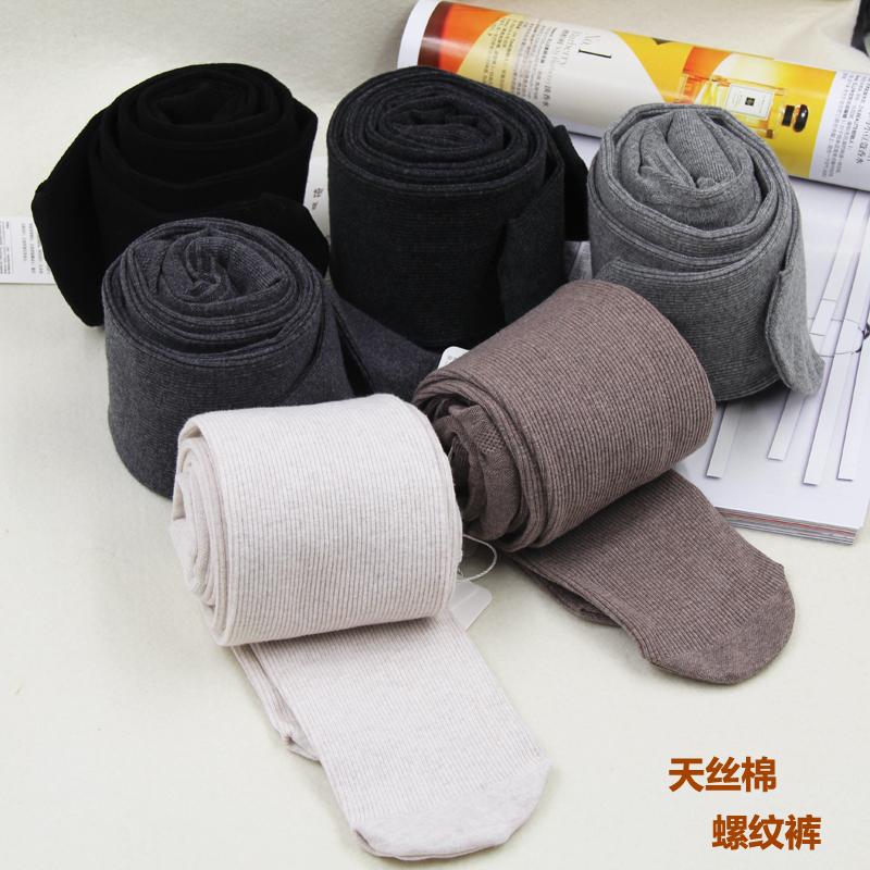 微压显瘦春秋纯棉薄款灰色螺纹打底裤女连袜踩脚连裤袜中厚不起球