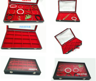 黑红色高档首饰盒箱子24格1218格展示收纳托盘盒木制地摊盒便携带