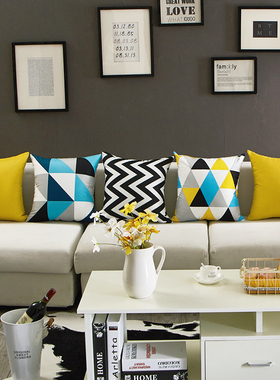 北欧靠枕简约现代经典搭配几何图样板房黄色客厅沙发抱枕家居靠垫