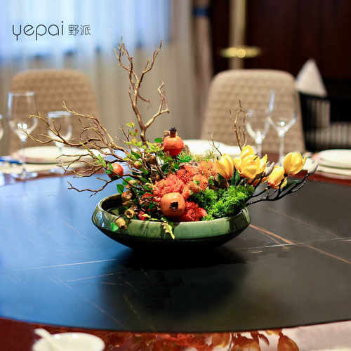 假花餐桌高档轻奢盆栽新中式酒店