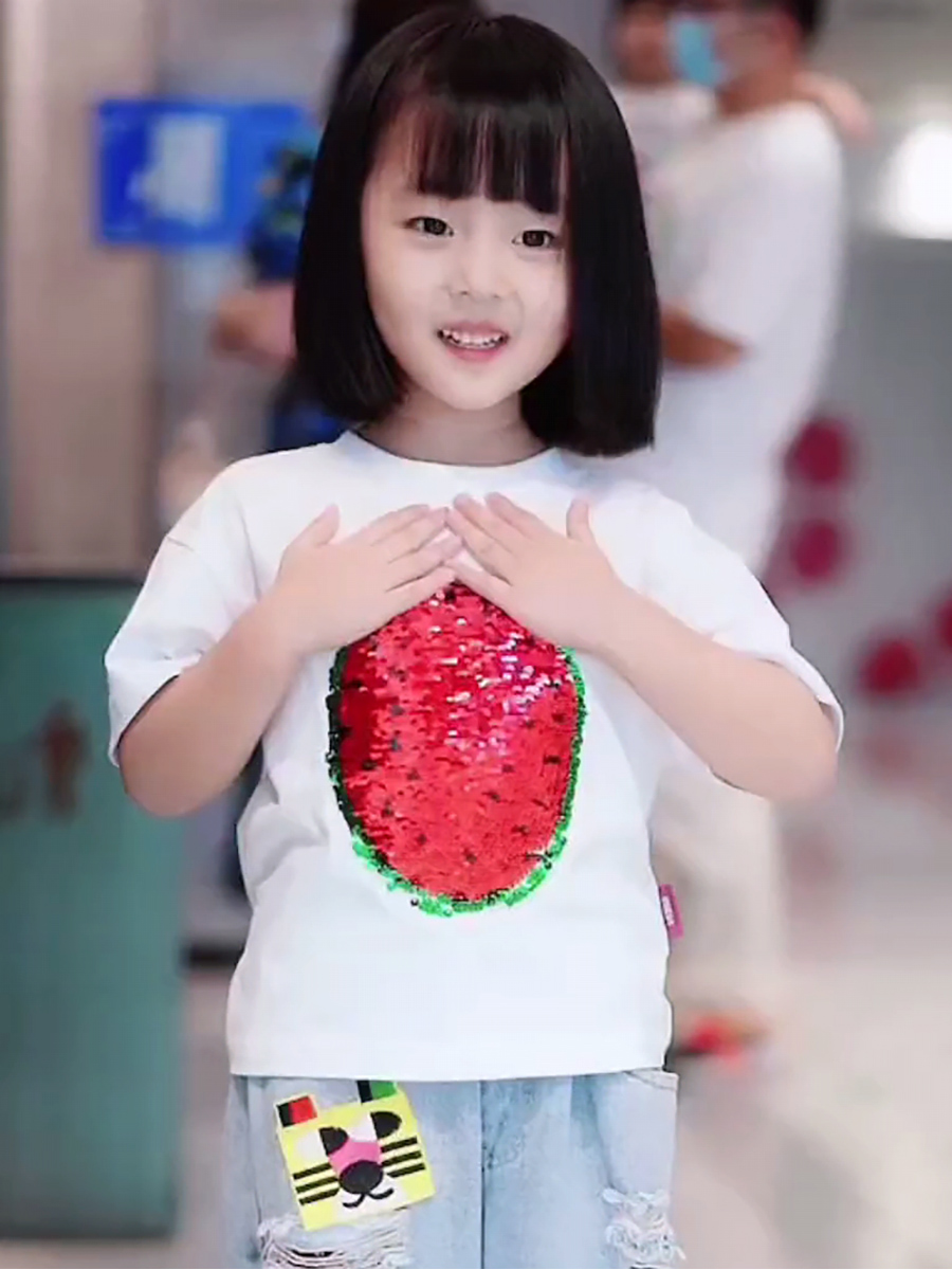 圆领网红短袖亮片变色女童T恤