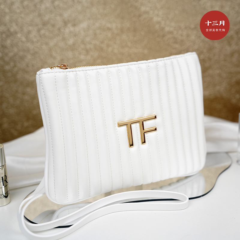 TF高定化妆包 长手腕带白色手拿包收纳包精致气质diy肩带跨肩背包