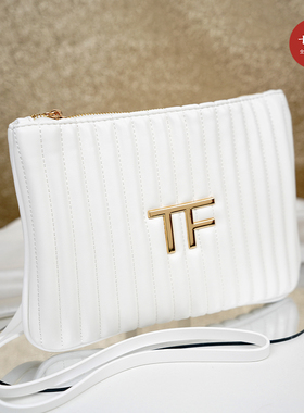 TF高定化妆包 长手腕带白色手拿包收纳包精致气质diy肩带跨肩背包