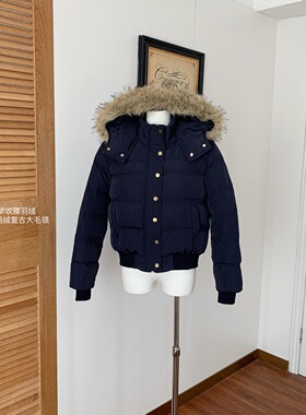 5werkwen 古早收腰羽绒 三星90白鸭绒复古大毛领保暖显瘦羽绒服