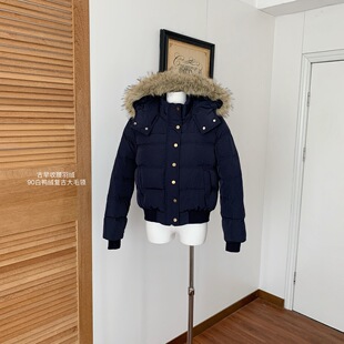 5werkwen 古早收腰羽绒 三星90白鸭绒复古大毛领保暖显瘦羽绒服