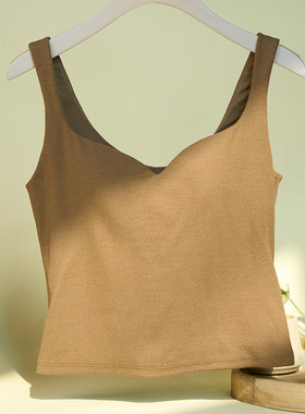 梧桐本色中长款带杯吊带背心罗纹肌理舒适亲肤免穿文胸WX65201