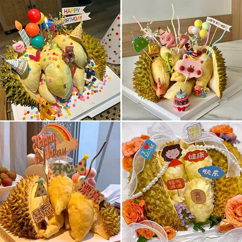 网红榴莲蛋糕diy材料装饰祝福语海绵宝宝米奇生日蛋糕摆件装饰